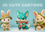 design cute 3d characters, blind box IP, action figures for 3d print in cartoon